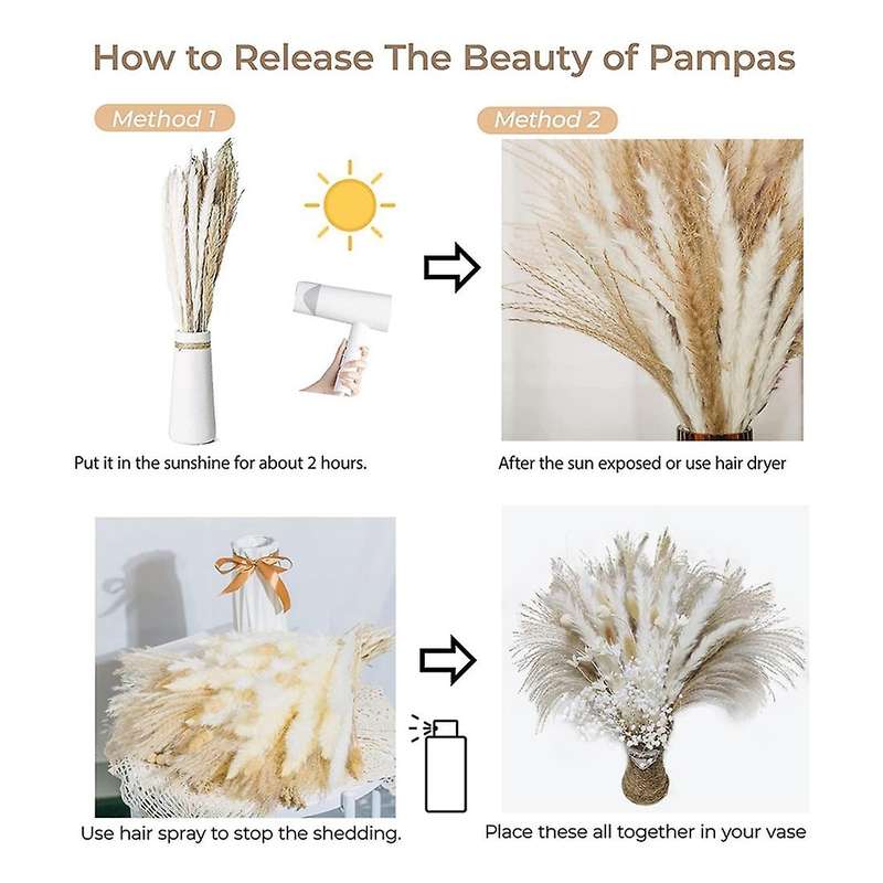 Dried Pampas Grass 65pcs, White Pampas Grass Decor 17in, Dry Flowers