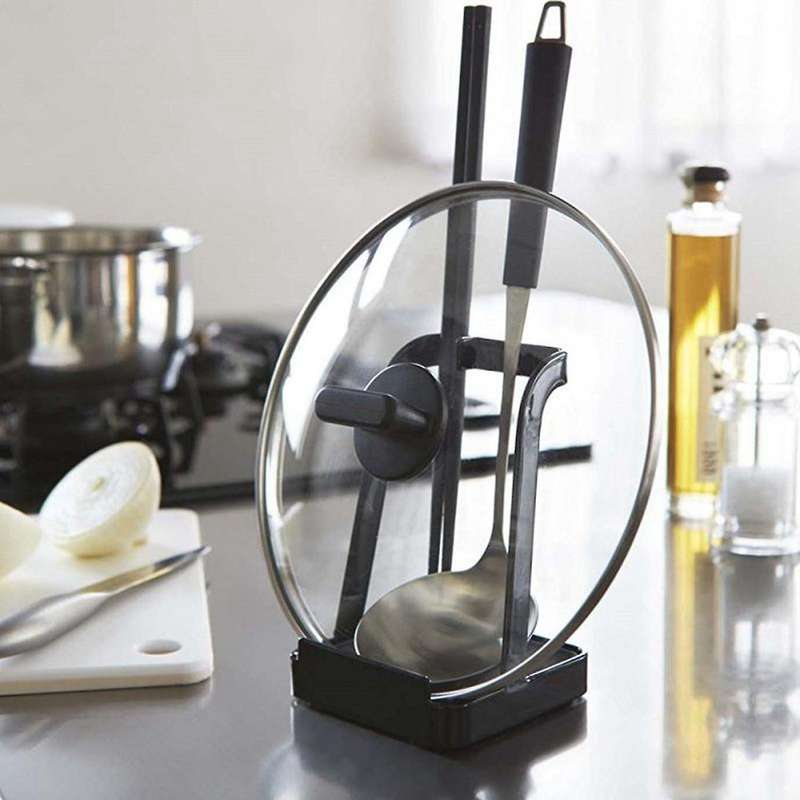 Pot Lid Rack Rest Stand Spoon Holder Pot Lid Shelf Cooking Black