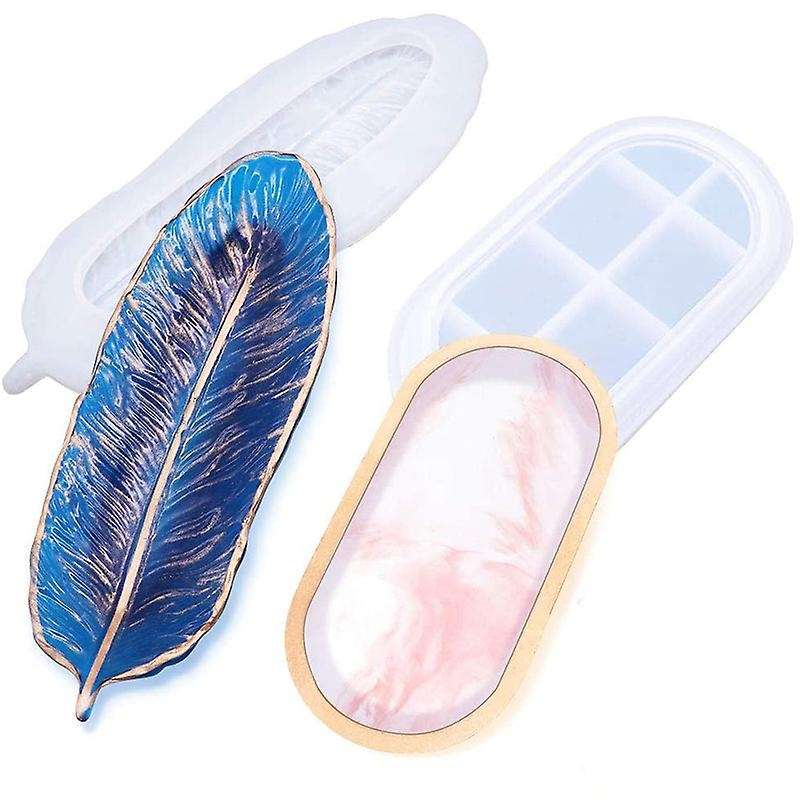 2pcs Resin Tray Mold, Feather Jewelry Soap Dish Casting Molds for Diy