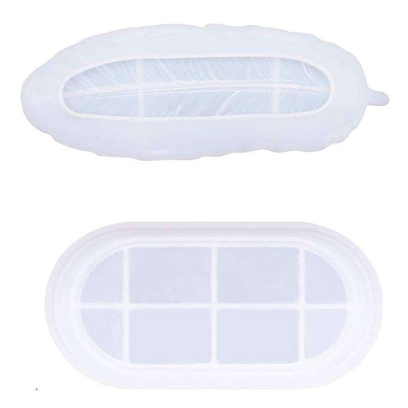 2pcs Resin Tray Mold, Feather Jewelry Soap Dish Casting Molds for Diy