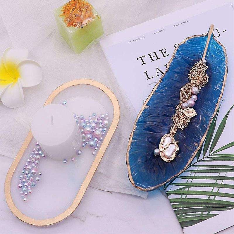 2pcs Resin Tray Mold, Feather Jewelry Soap Dish Casting Molds for Diy
