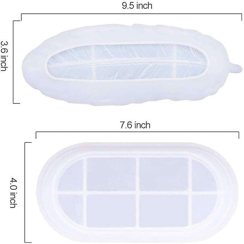 2pcs Resin Tray Mold, Feather Jewelry Soap Dish Casting Molds for Diy