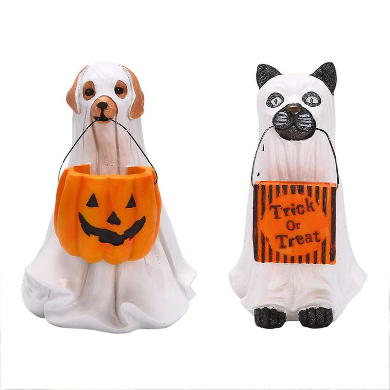 Halloween Trick Or Treat Ghost Cat Statue Fun Decoration-b