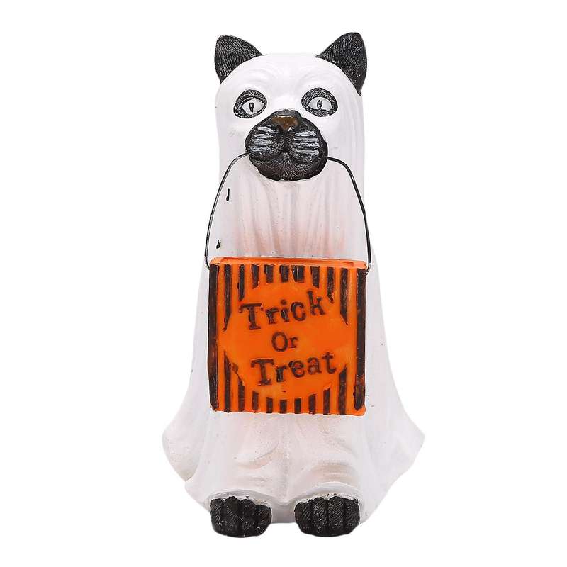 Halloween Trick Or Treat Ghost Cat Statue Fun Decoration-b