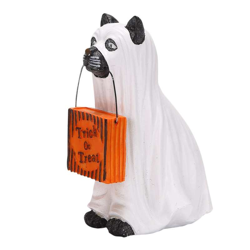 Halloween Trick Or Treat Ghost Cat Statue Fun Decoration-b