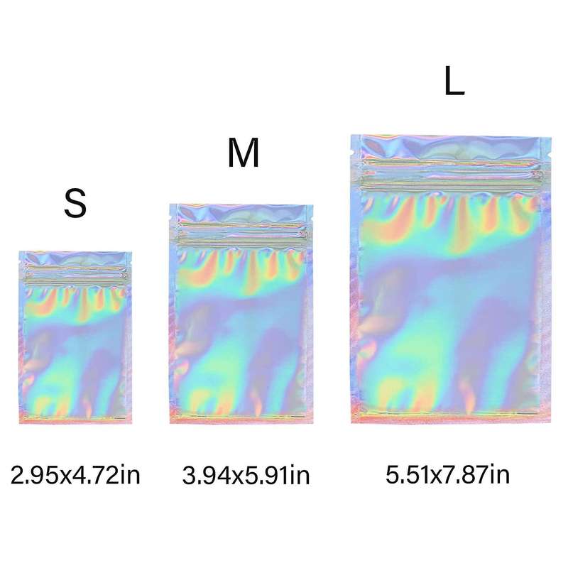 150 Pcs Resealable Mylar Bags Holographic Packaging Bag