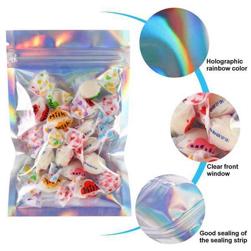 150 Pcs Resealable Mylar Bags Holographic Packaging Bag