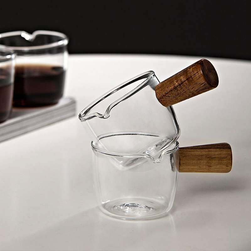 Transparent Small Milk Jug Mini Coffee Cup with Wooden Handle