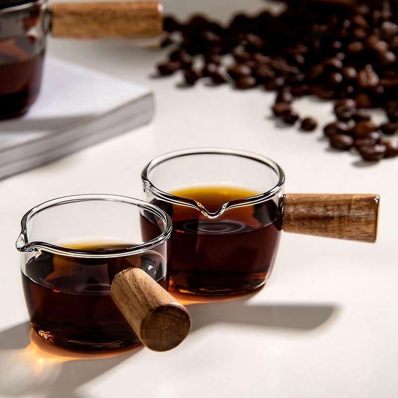 Transparent Small Milk Jug Mini Coffee Cup with Wooden Handle