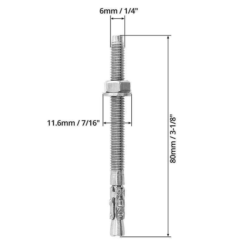 Wedge Anchor, Stainless Steel,1/4 Inch X 3-1/8 Inch, 10 Pcs