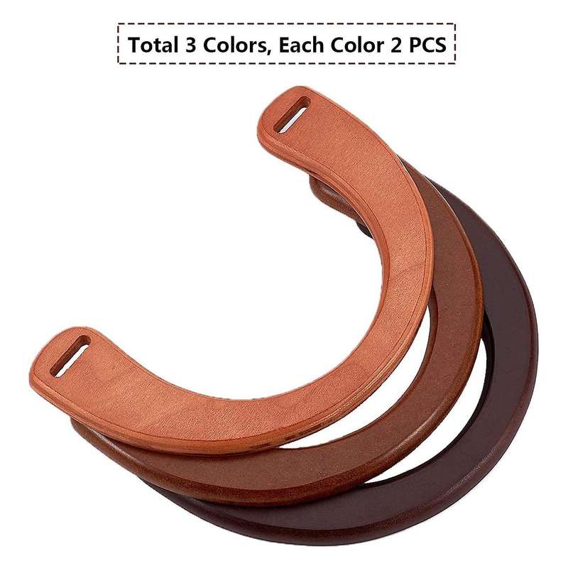 6 Pack Wooden U-shaped Handles 3 Color for Handmade Beach Bag