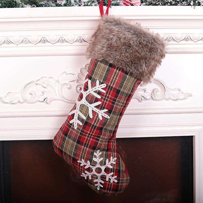 3 Pcs Christmas Stockings Plaid Style for Xmas Holiday Party Decor