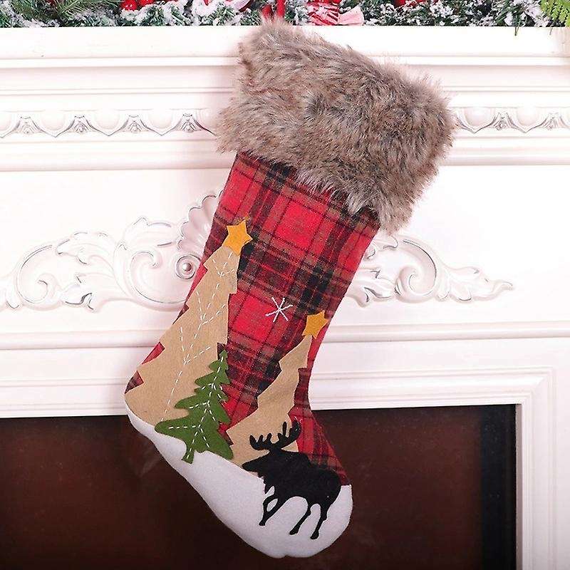 3 Pcs Christmas Stockings Plaid Style for Xmas Holiday Party Decor