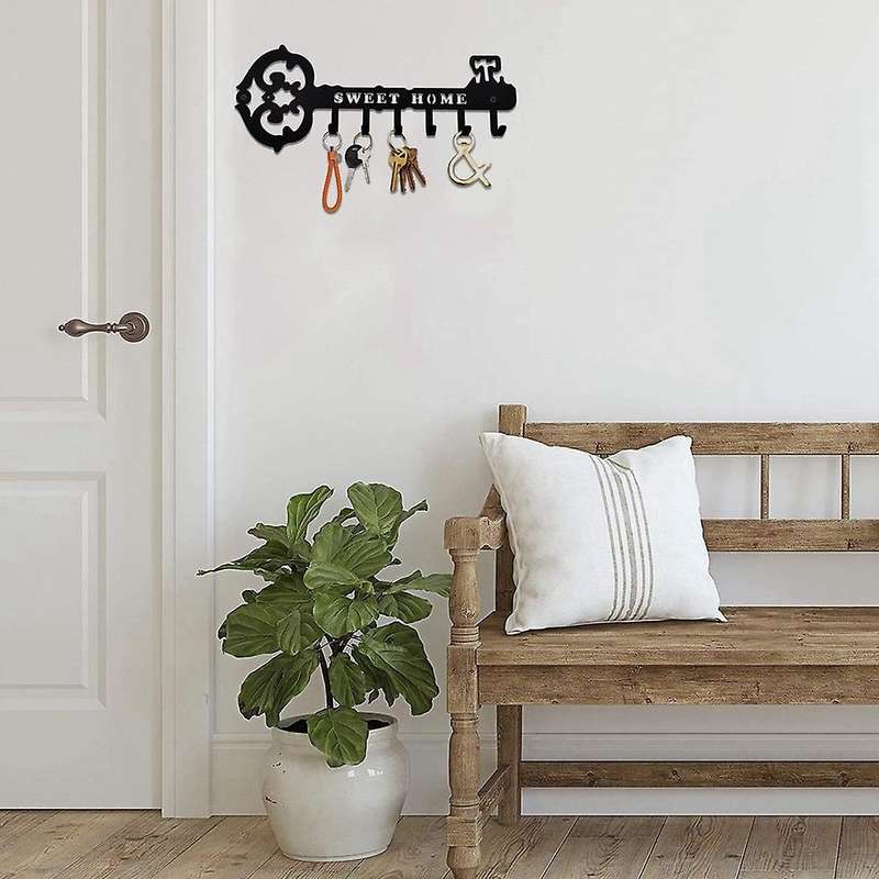 Key Rack Holder, 6 Hooks Hanging Rack with Screws Anchors for Clothes