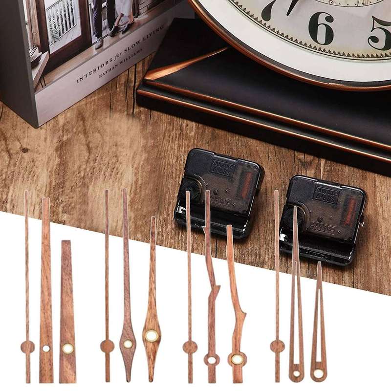 4pcs Long Shaft Wall Clock with 4 Types 12 Inch Walnut Wood Hands
