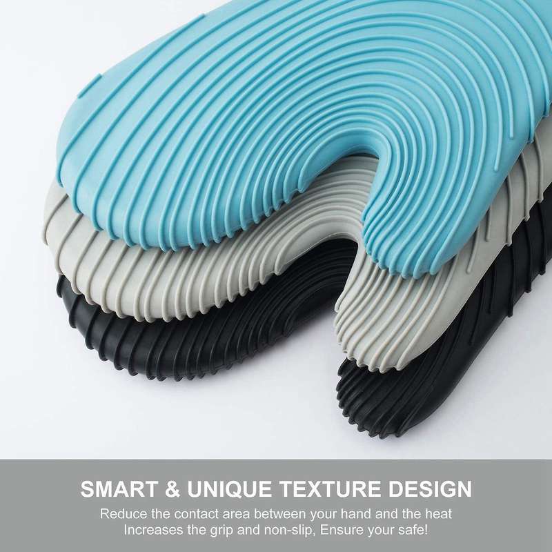 Silicone Oven Heat Resistant Thick Gloves 1 Pair with 1 Brush-grey