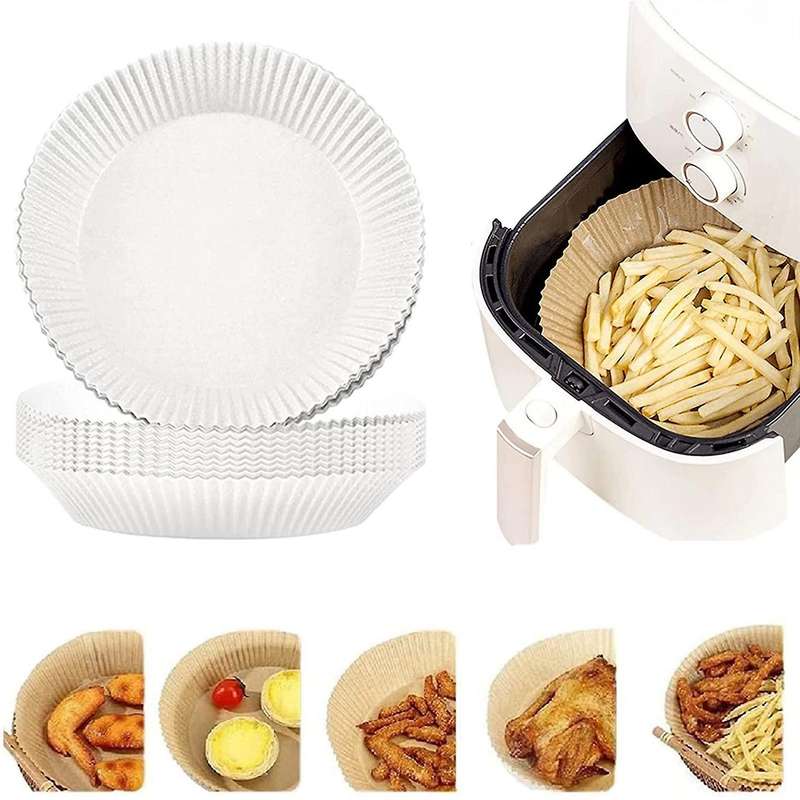 100 Pcs Air Fryer Disposable Paper Liner Non-stick with 1 Brush