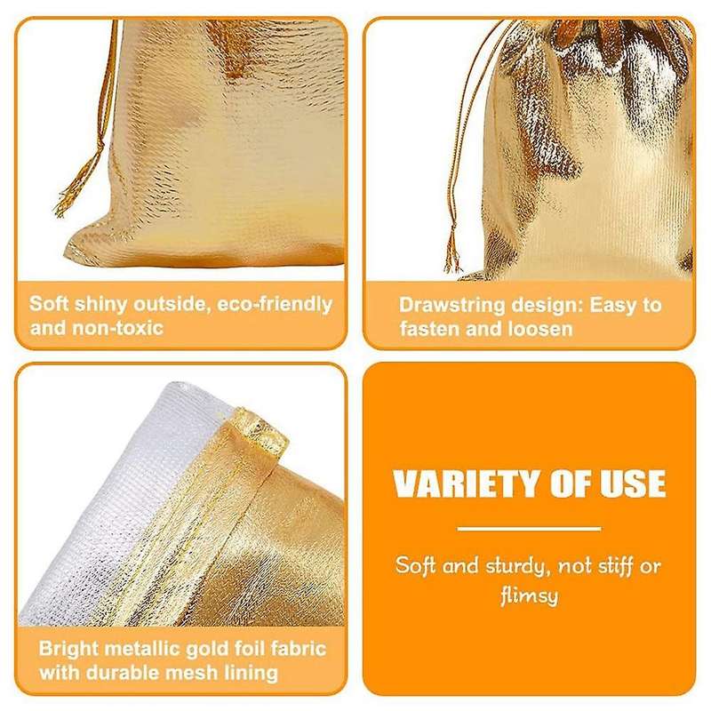 100 Pcs Gold Jewelry Bag Drawstring Bag for Christmas Valentines Day