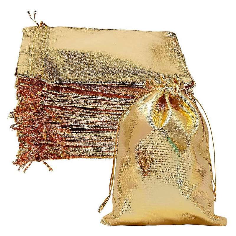 100 Pcs Gold Jewelry Bag Drawstring Bag for Christmas Valentines Day