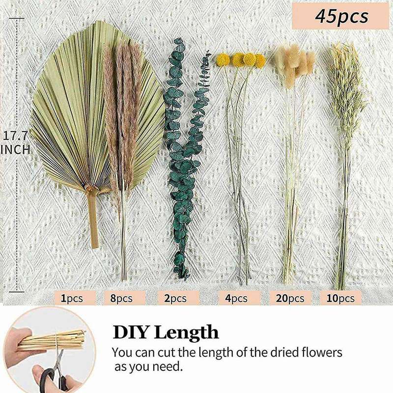 45 Pcs Natural Dried Flower Bouquet Dried Pampas and Palm Bouquets