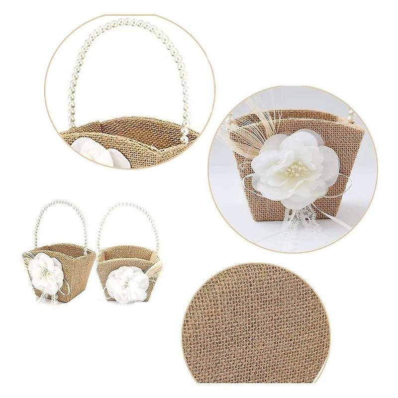 2 Pack Flower Girl Basket Rustic Burlap for Vintage Rustic Wedding