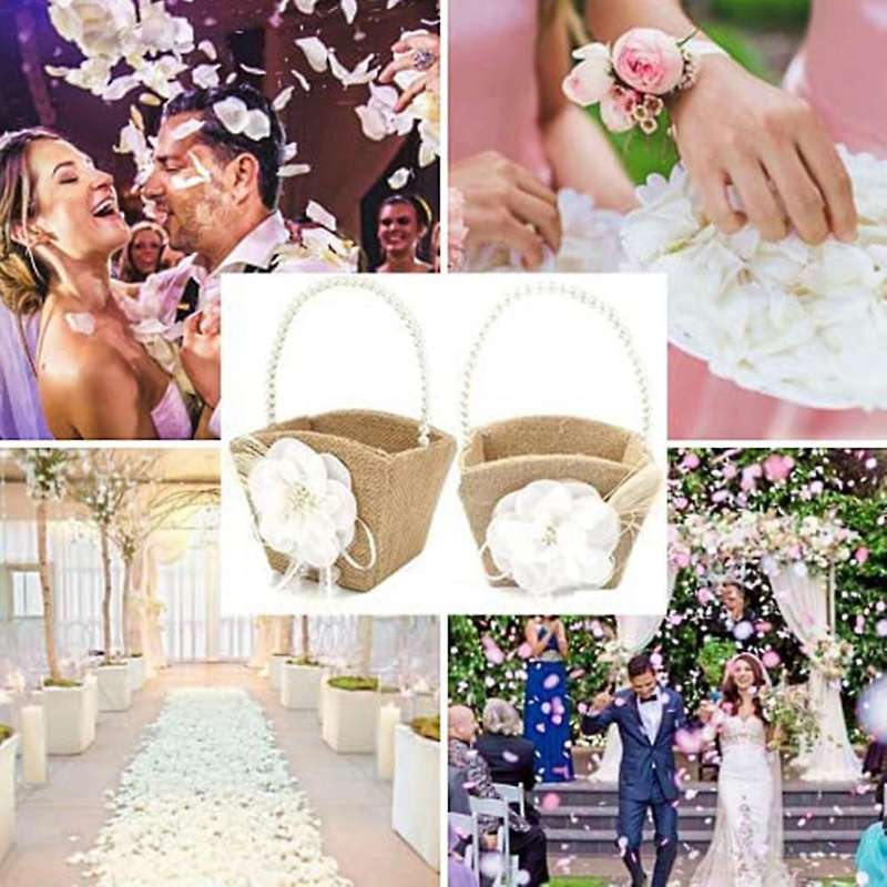 2 Pack Flower Girl Basket Rustic Burlap for Vintage Rustic Wedding