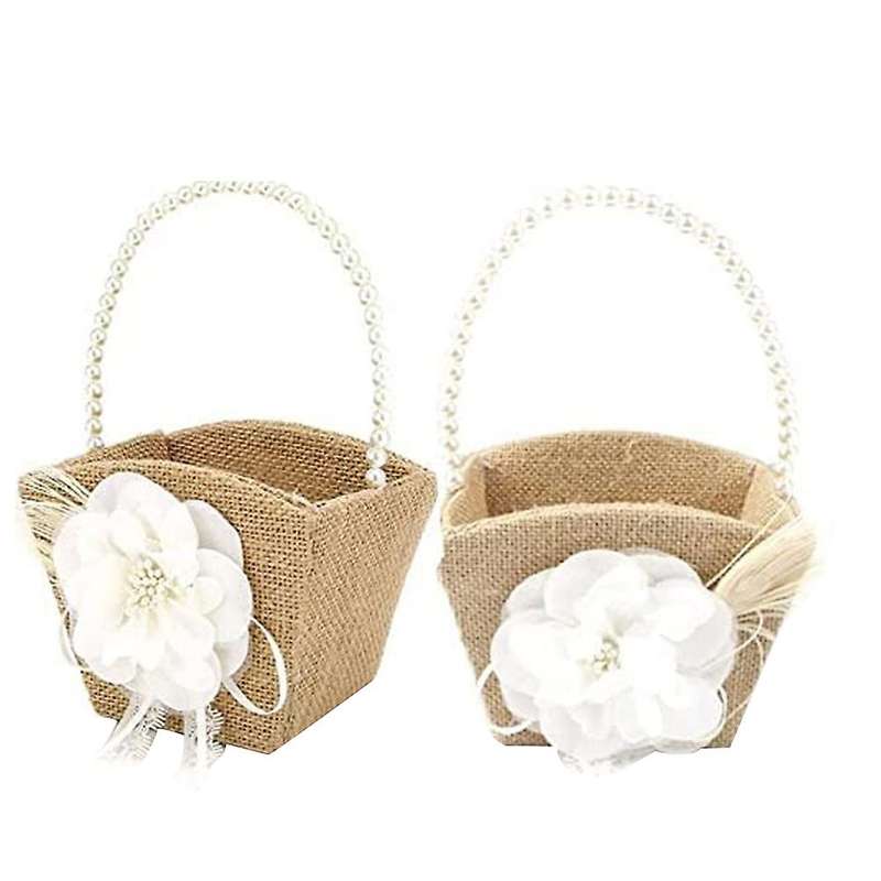 2 Pack Flower Girl Basket Rustic Burlap for Vintage Rustic Wedding