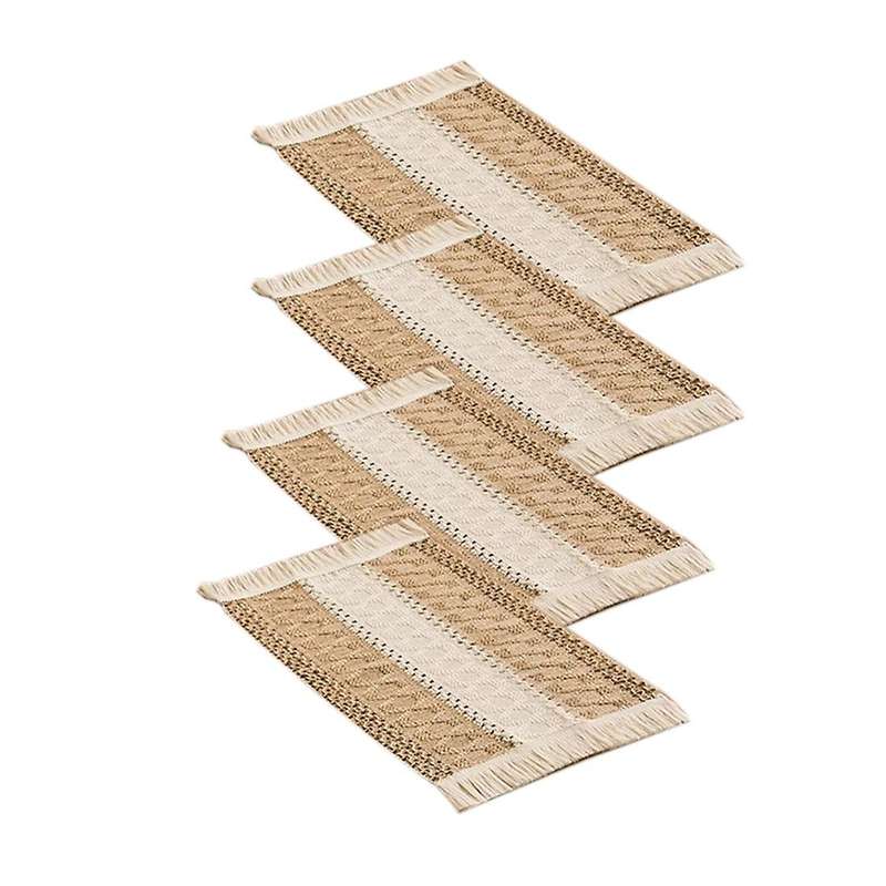 4pcs Hemp Rope Woven Colorblock Placemat for Table Woven Placemat C