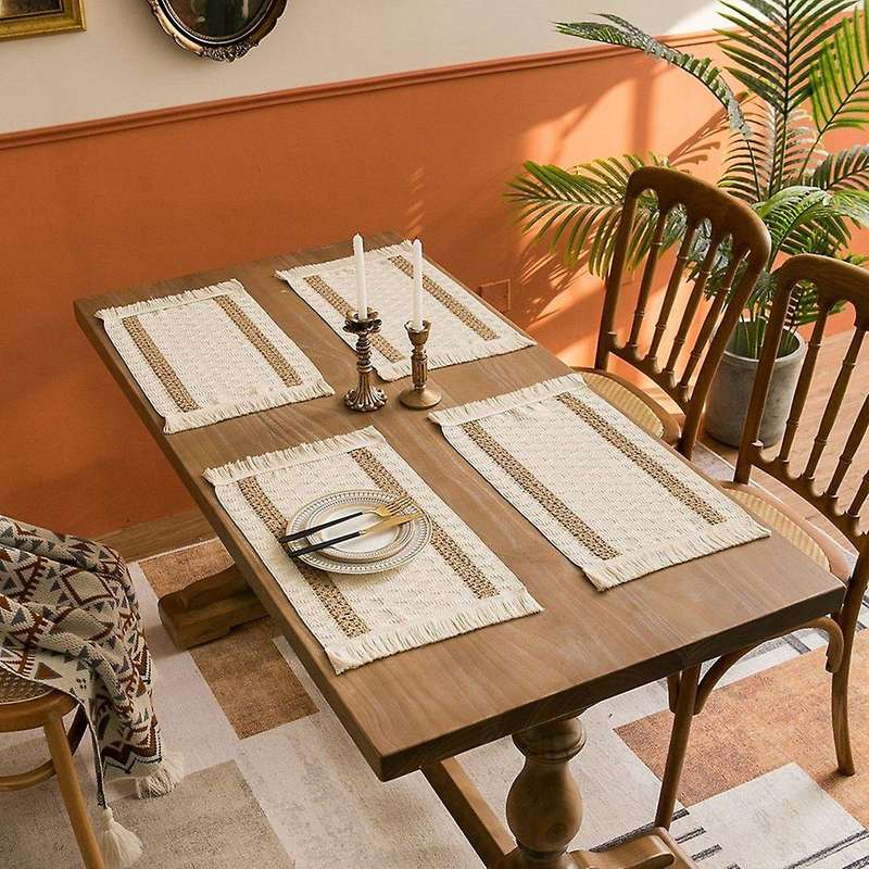 4pcs Hemp Rope Woven Colorblock Placemat for Table Woven Placemat C