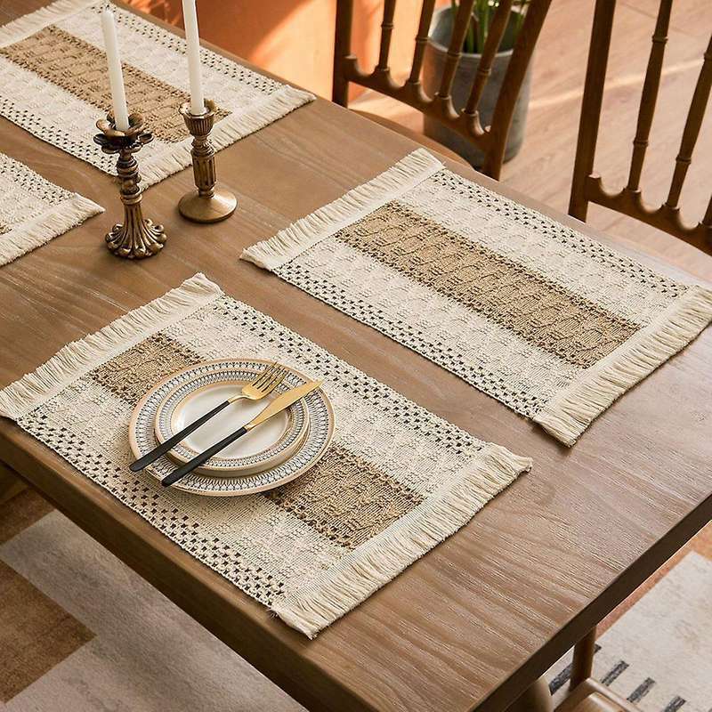 4pcs Hemp Rope Woven Colorblock Placemat for Table Woven Placemat C
