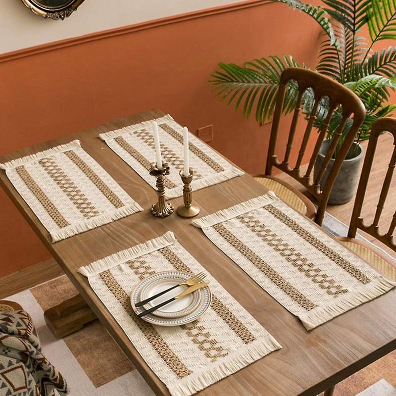 4pcs Hemp Rope Woven Colorblock Placemat for Table Woven Placemat C