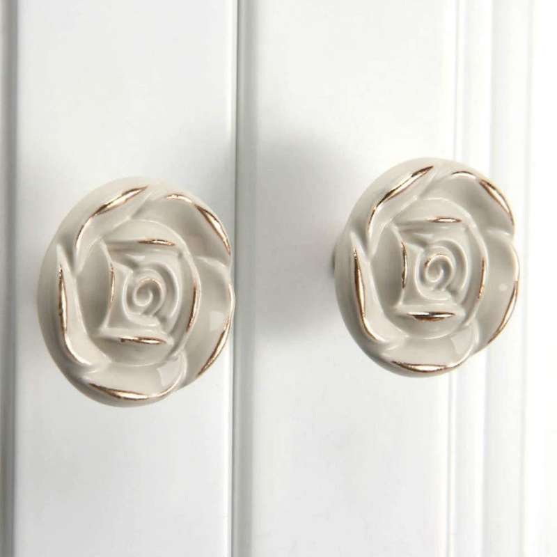 8pcs Rose Flower Zinc Alloy White Drawer Pull Handles for Dresser