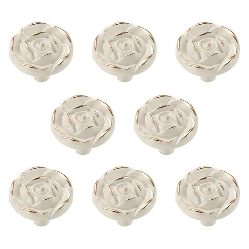 8pcs Rose Flower Zinc Alloy White Drawer Pull Handles for Dresser