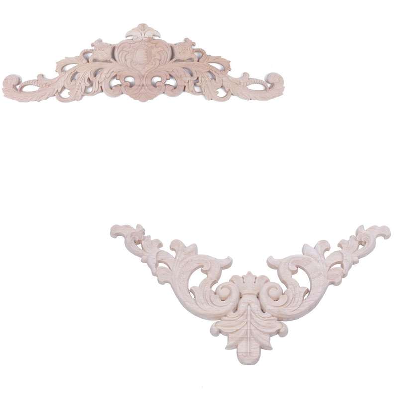 Rubber Wood Floral Carving Applique Cabinet Figurines 59 X 17cm