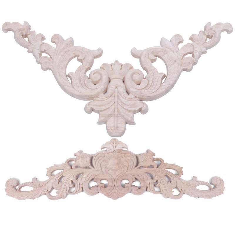 Rubber Wood Floral Carving Applique Cabinet Figurines 59 X 17cm