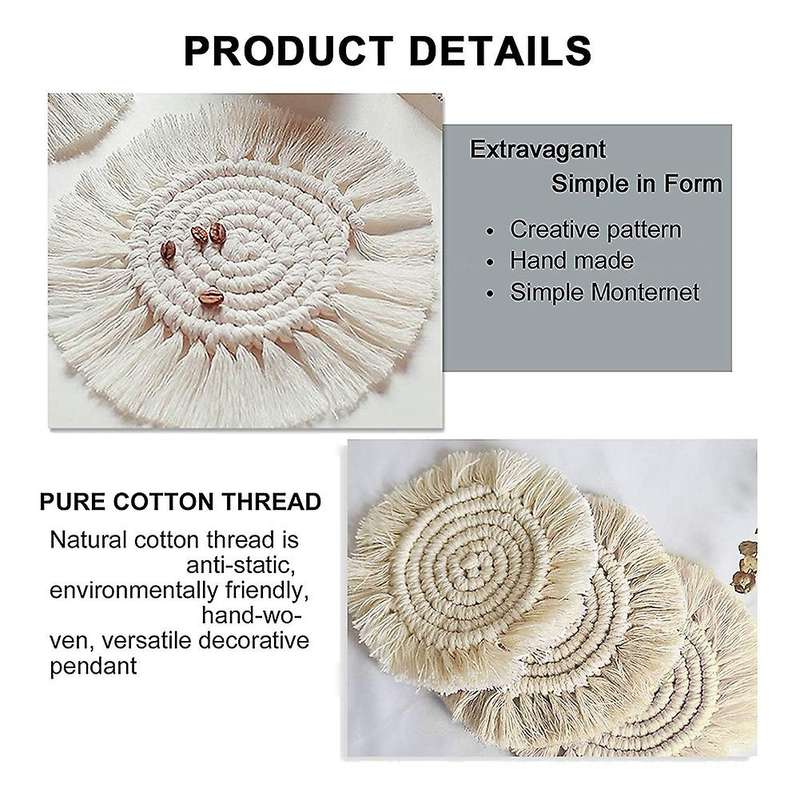 Set Of 6 Handmade Macrame Coasters, Beverage Mat, (tassel Coaster)