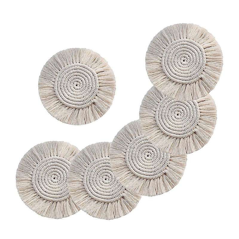 Set Of 6 Handmade Macrame Coasters, Beverage Mat, (tassel Coaster)