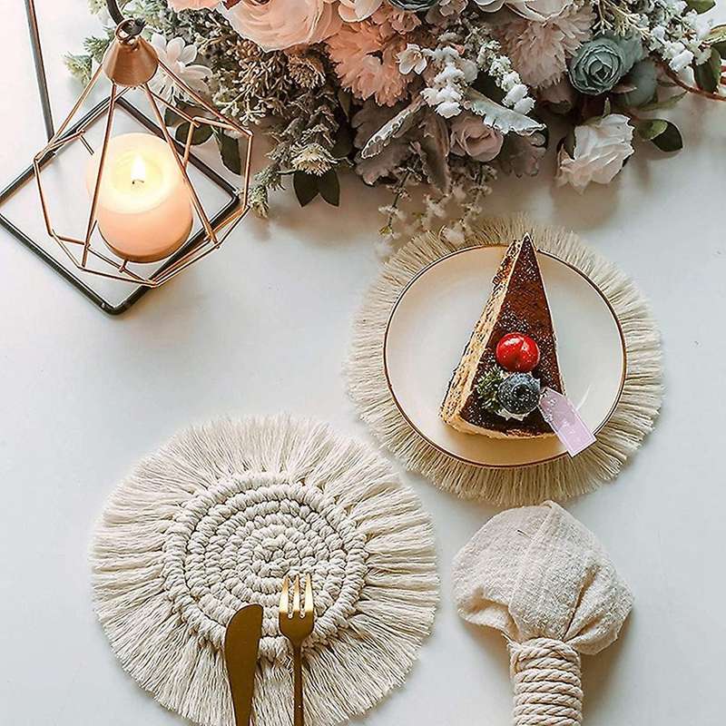 Set Of 6 Handmade Macrame Coasters, Beverage Mat, (tassel Coaster)