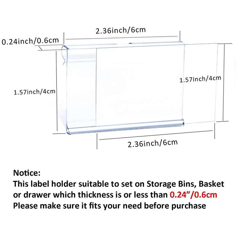 50pcs Clear Plastic Label Holder Price Tag, for Storage Bins Labels