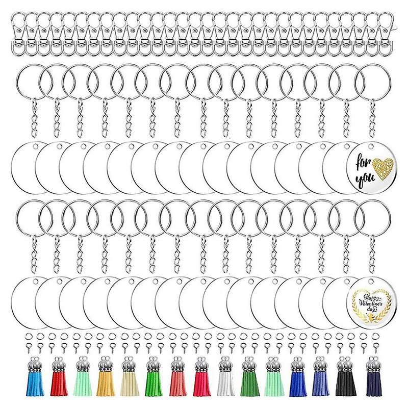 180pcs Acrylic Circle Discs Keychain Set Keychain Blank Jump Rings