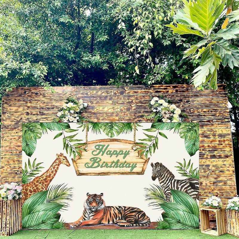 Wild Backdrop Jungle Safari Animal Happy Birthday Party Photo -a