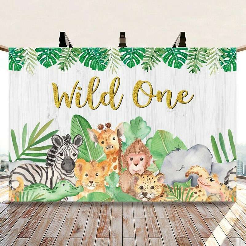 Wild Backdrop Jungle Safari Animal Happy Birthday Party Photo -a