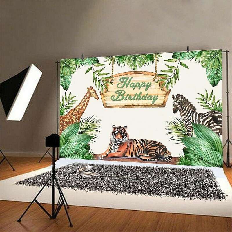 Wild Backdrop Jungle Safari Animal Happy Birthday Party Photo -a