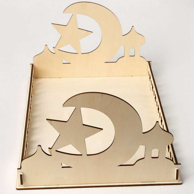 2pcs Wooden Eid Mubarak Party Serving Tableware Tray Dessert Tray D