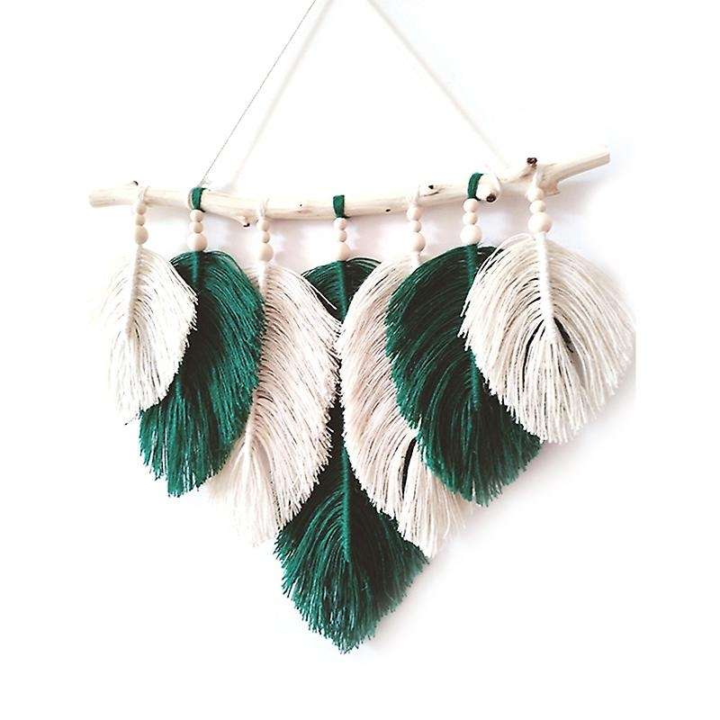 Boho Macrame Leaf Feather Wall Tapestry Headboard Green Decor