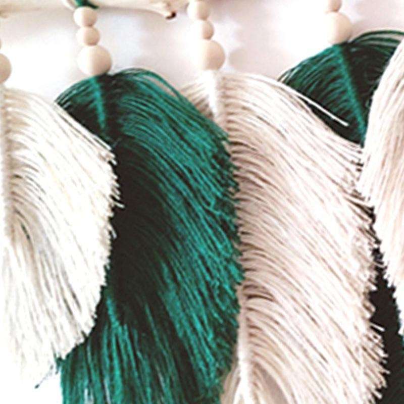 Boho Macrame Leaf Feather Wall Tapestry Headboard Green Decor