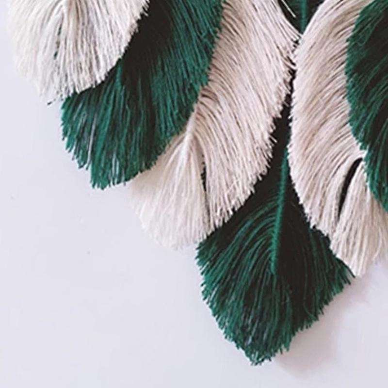 Boho Macrame Leaf Feather Wall Tapestry Headboard Green Decor