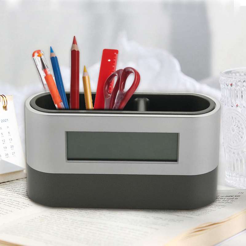 Office Desktop Storage Pen Holder with Digital Alarm Clock Timer