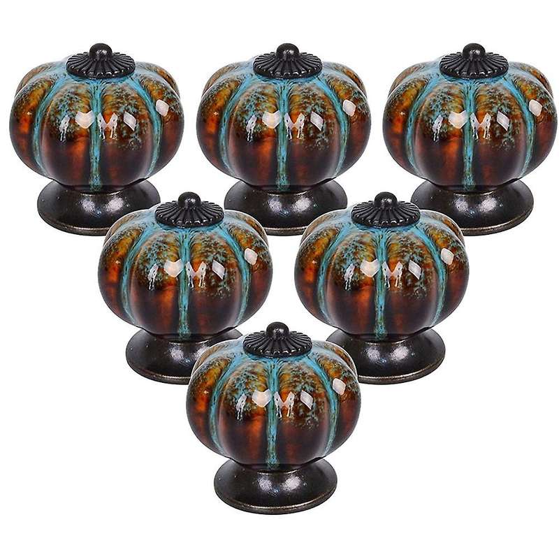 Cabinet Knobs 6 Pack Glazed Ceramic Knobs with Pumpkin Shape