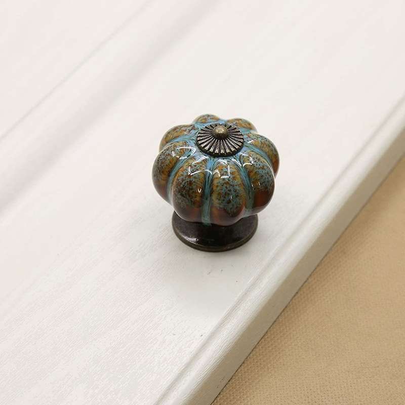 Cabinet Knobs 6 Pack Glazed Ceramic Knobs with Pumpkin Shape